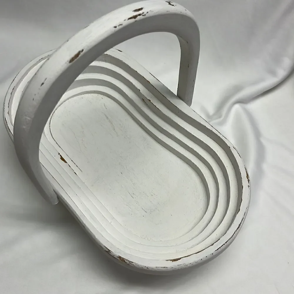 Oval Shaped Upcycled Alabaster Oak Wood  Decor Basket Bowl Organizer